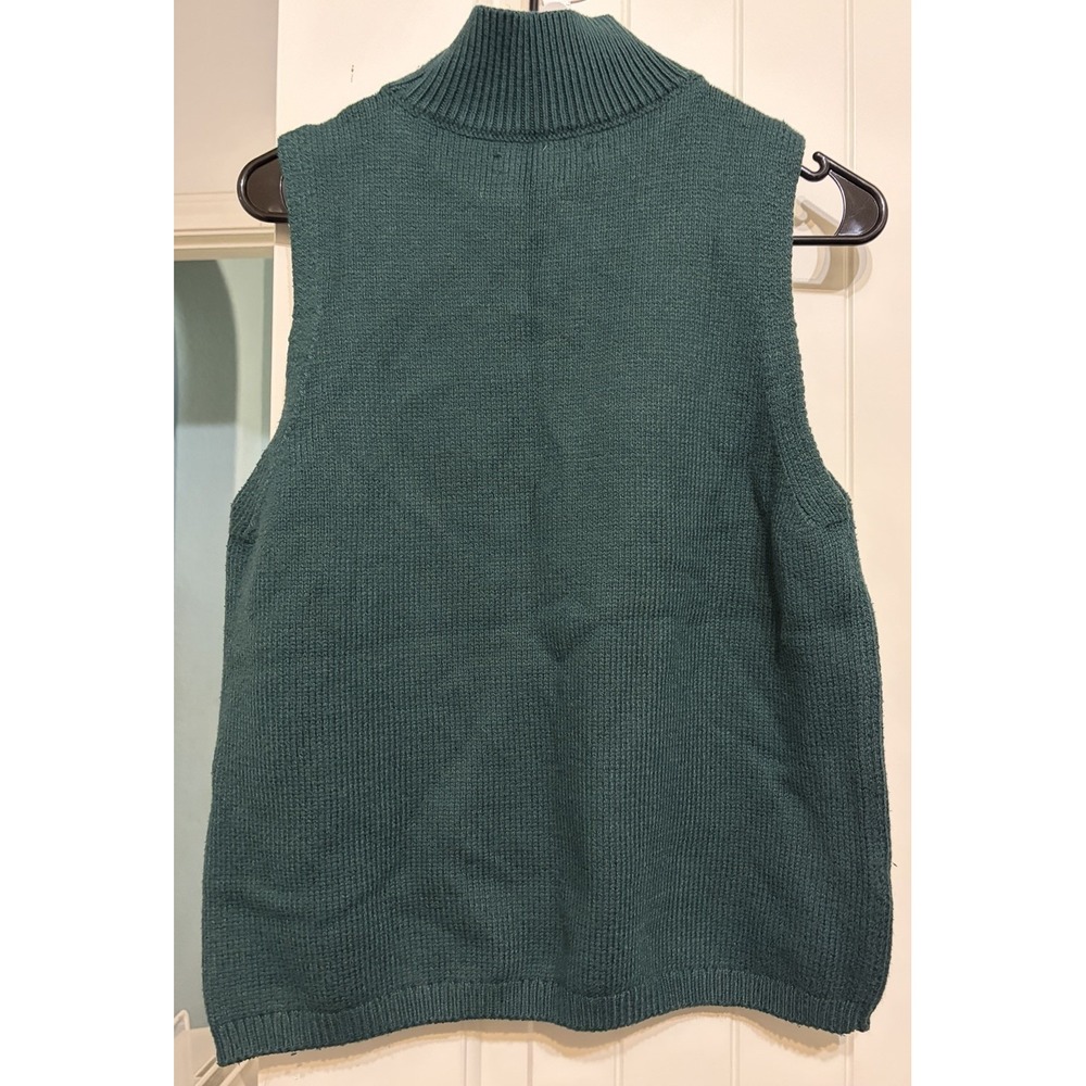 Loft Cotton Blend Large Green Mock Neck Sleeveless Sweater Holiday Capsule Wardr - Picture 2 of 5
